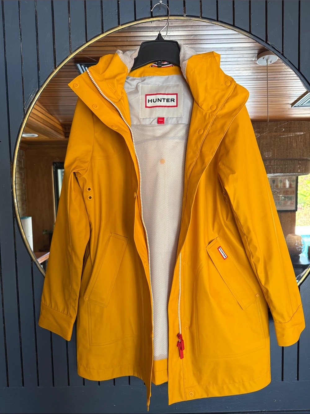 Hunter Mustard Yellow Waterproof Hooded Trench Coat. Brand new. Never worn